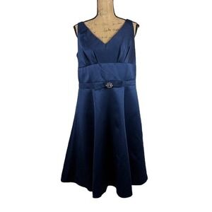 Alfred Angelo 7008 A-Line Dress‎ Bridesmaid Homecoming Navy Blue Satin Size 16